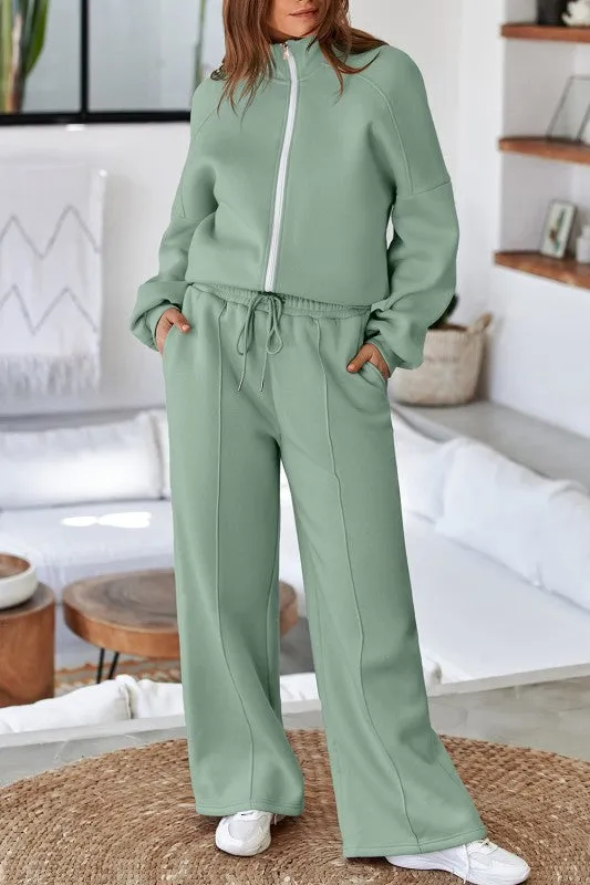 Solid Zip-Up Jacket and Drawstring Pants Set sold by Charming Charlie