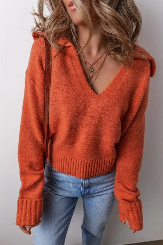 Solid Collared V-Neck Ribbed Edge Sweater sold by Charming Charlie