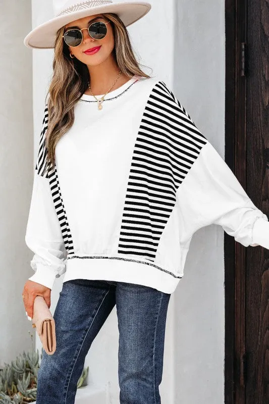 Stripe Colorblock Patchwork Contrast Stitch Sweats sold by Charming Charlie product image thumbnail 3
