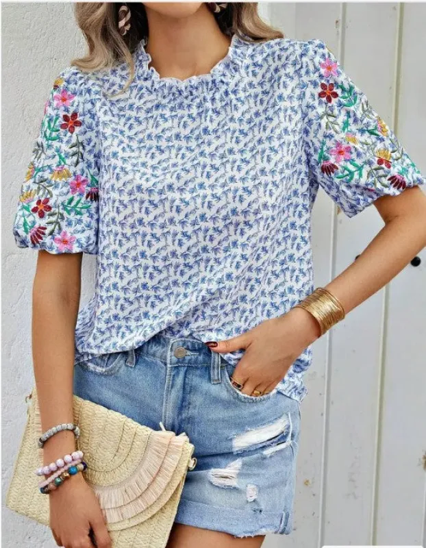 Floral Patchwork Short-Sleeve Top sold by Charming Charlie