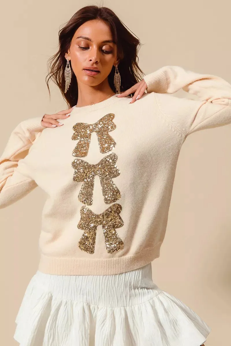 SO ME Sequins Bow Ribbon Embellished Christmas Sweater sold by Charming Charlie product image thumbnail 2