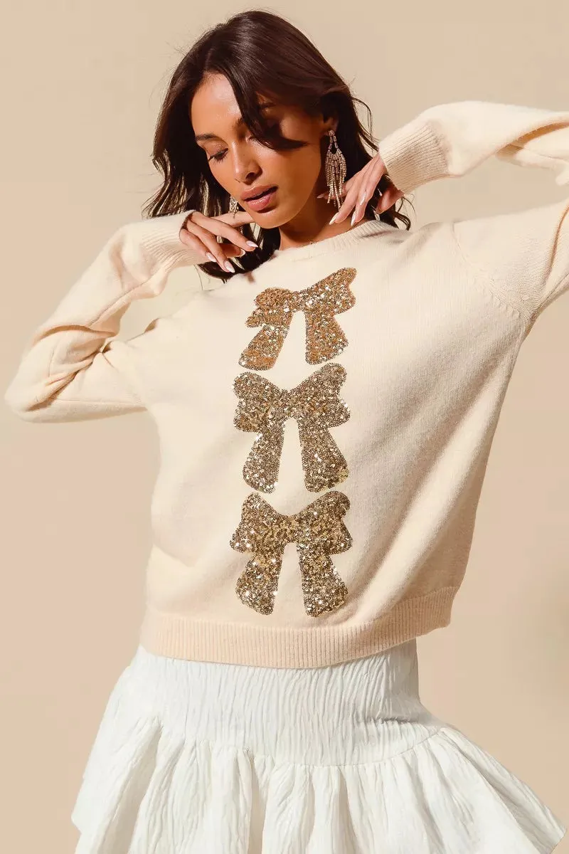SO ME Sequins Bow Ribbon Embellished Christmas Sweater sold by Charming Charlie product image thumbnail 4