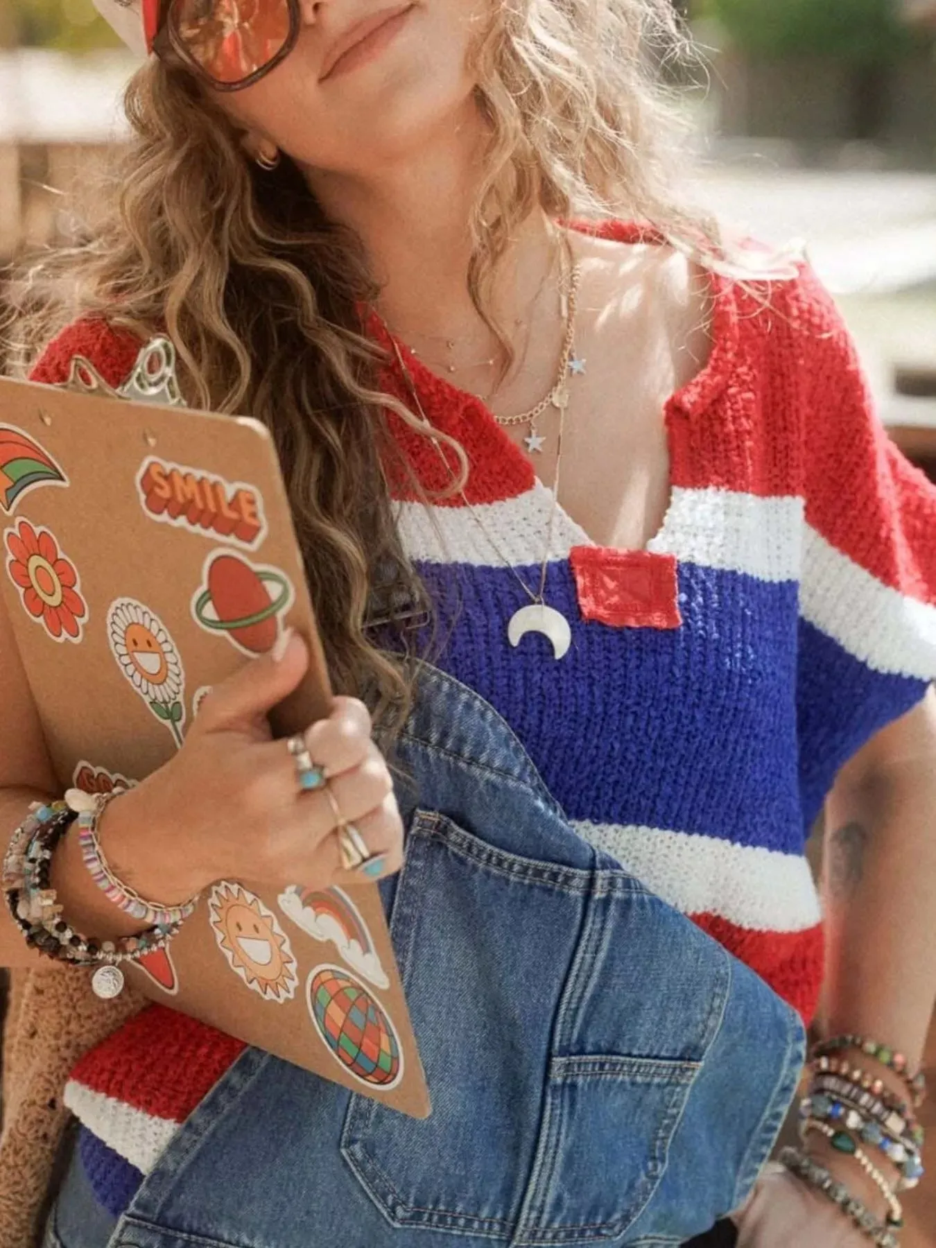 Striped Notched Short Sleeve Sweater sold by Charming Charlie product image thumbnail 5