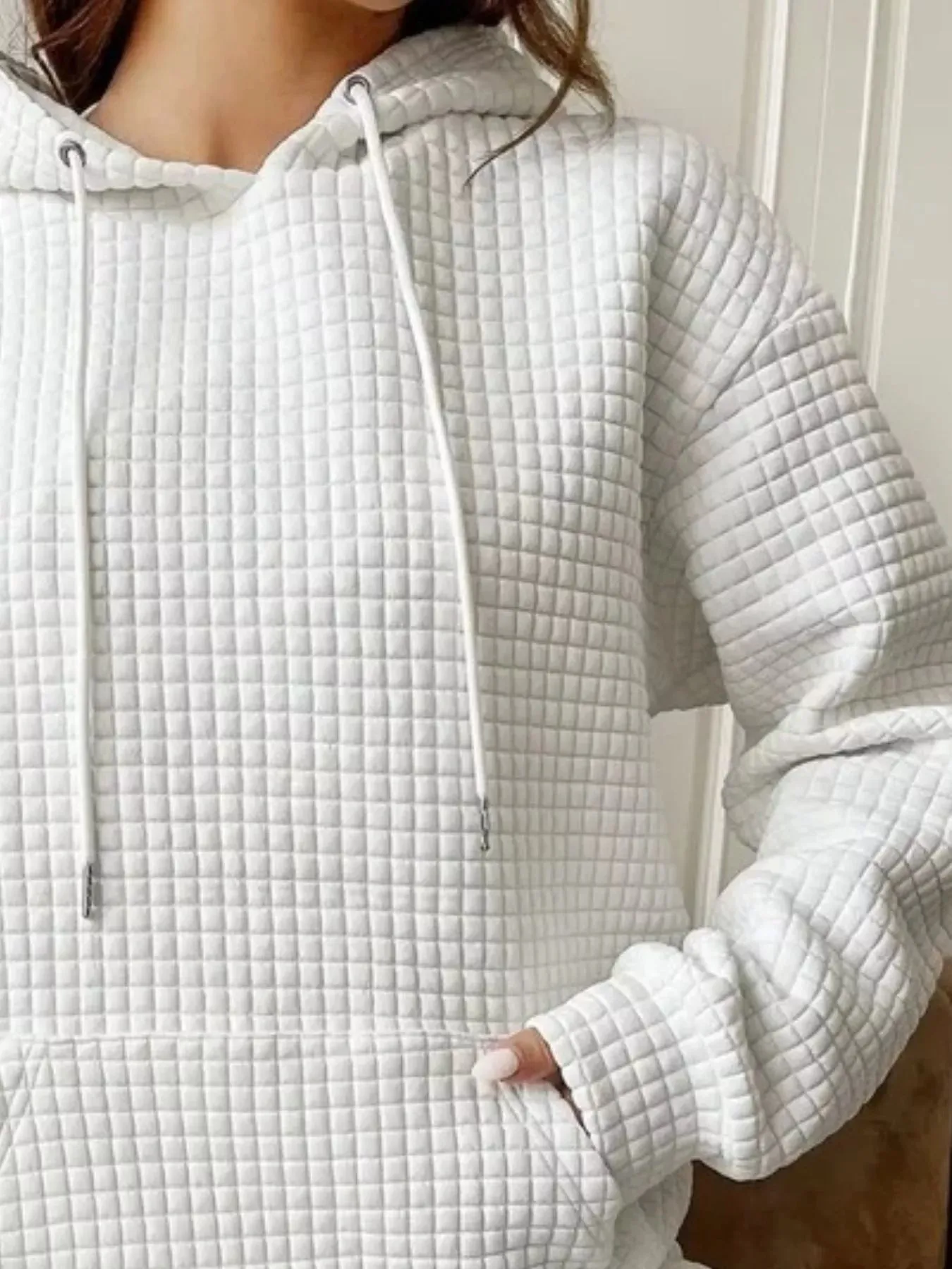 Waffle Knit Hoodie with Drawstring Details sold by Charming Charlie product image thumbnail 3