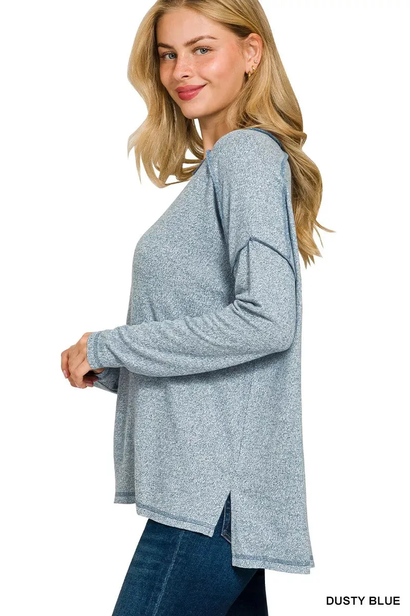 Zenana Full Size Melange Hacci Exposed Seam Hi-low Tee Plus Size sold by Charming Charlie product image thumbnail 2