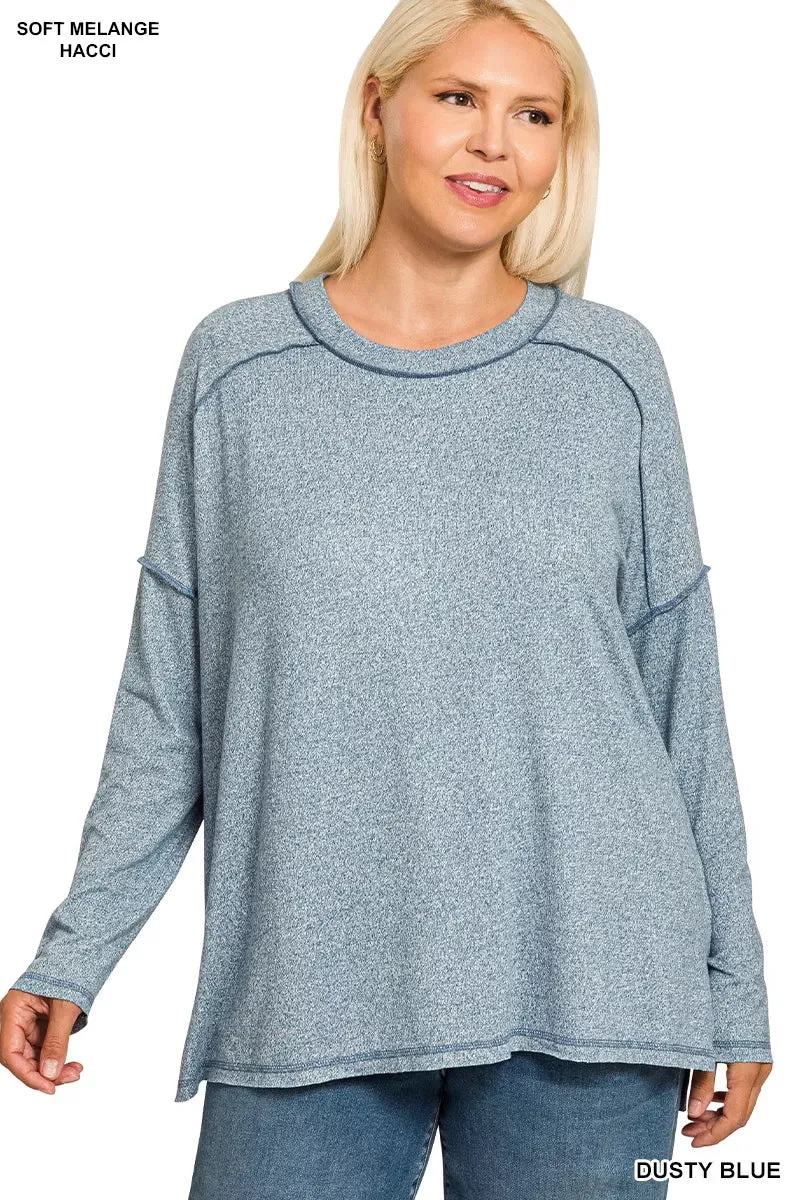 Zenana Full Size Melange Hacci Exposed Seam Hi-low Tee Plus Size sold by Charming Charlie product image thumbnail 3