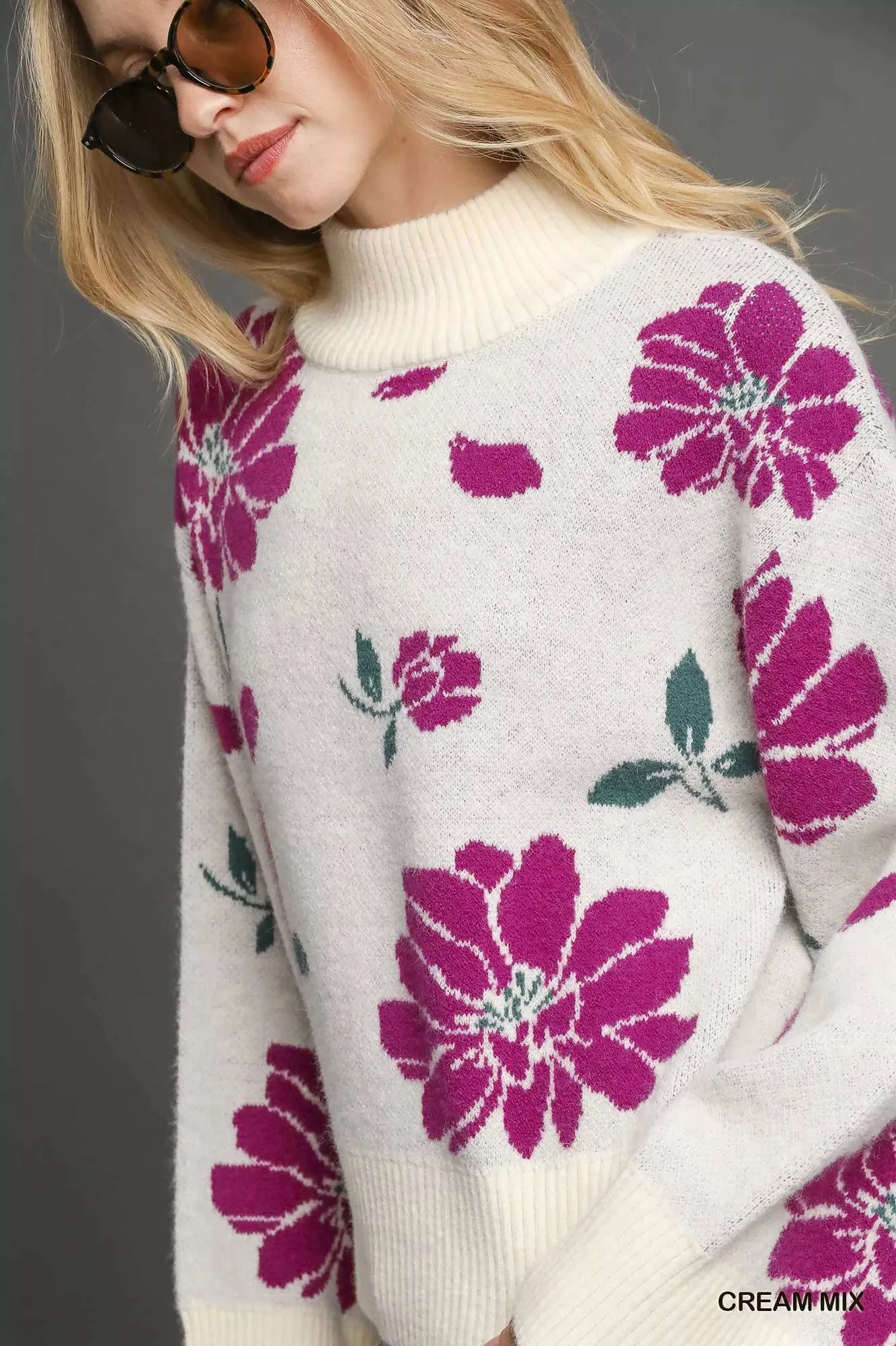 Umgee Floral Patterned Mock Neck Sweater sold by Charming Charlie product image thumbnail 5