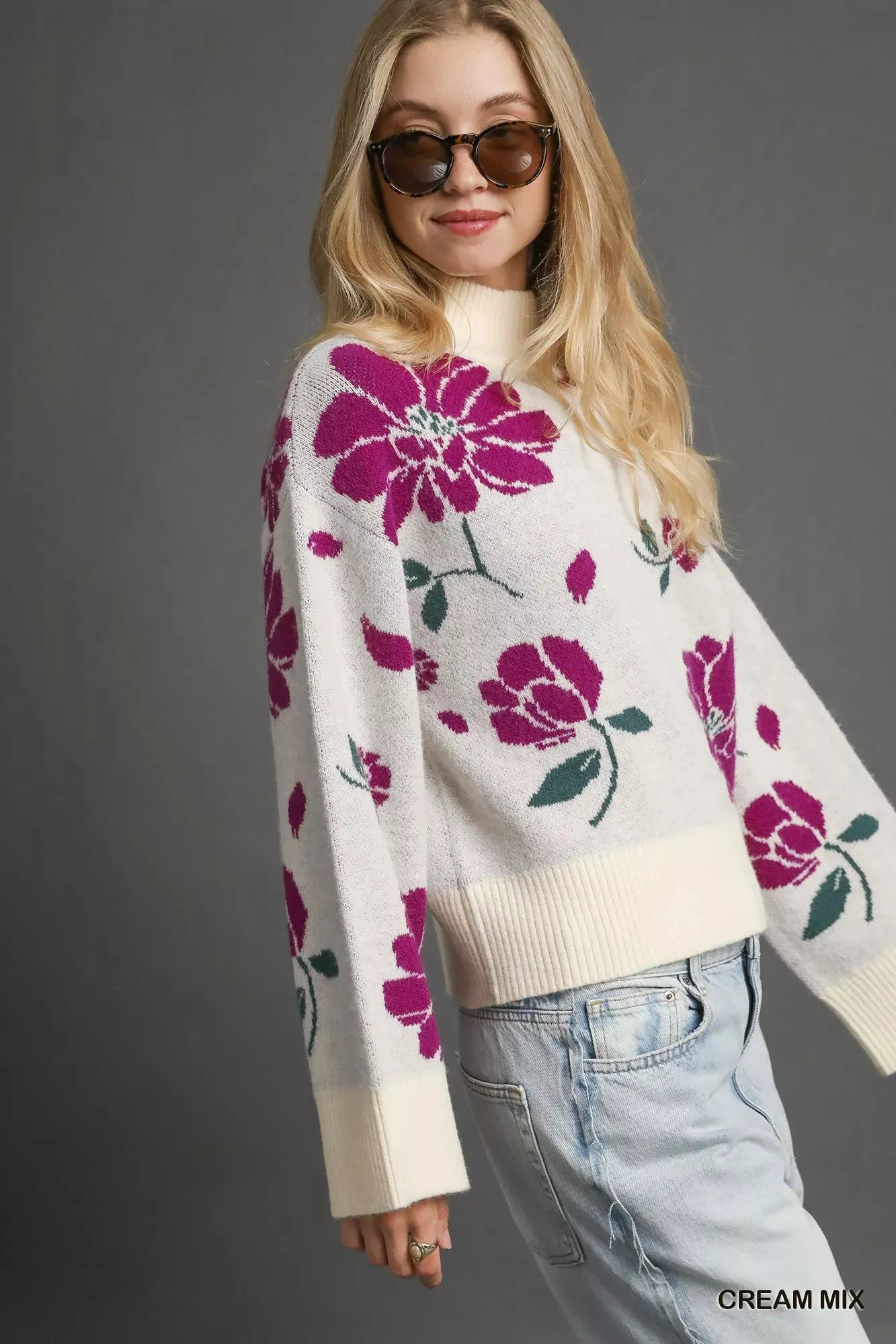 Umgee Floral Patterned Mock Neck Sweater sold by Charming Charlie product image thumbnail 2