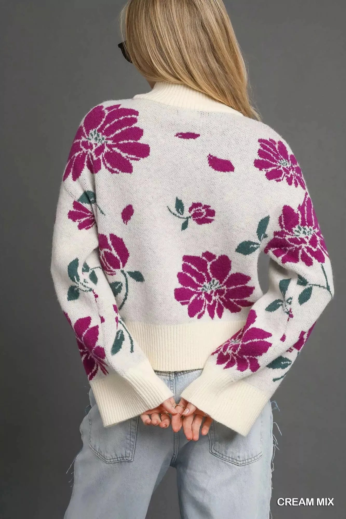 Umgee Floral Patterned Mock Neck Sweater sold by Charming Charlie product image thumbnail 3