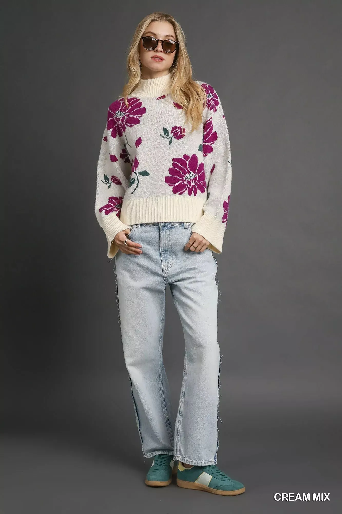Umgee Floral Patterned Mock Neck Sweater sold by Charming Charlie product image thumbnail 4