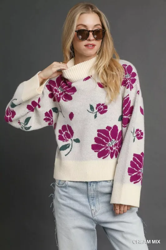 Umgee Floral Patterned Mock Neck Sweater sold by Charming Charlie