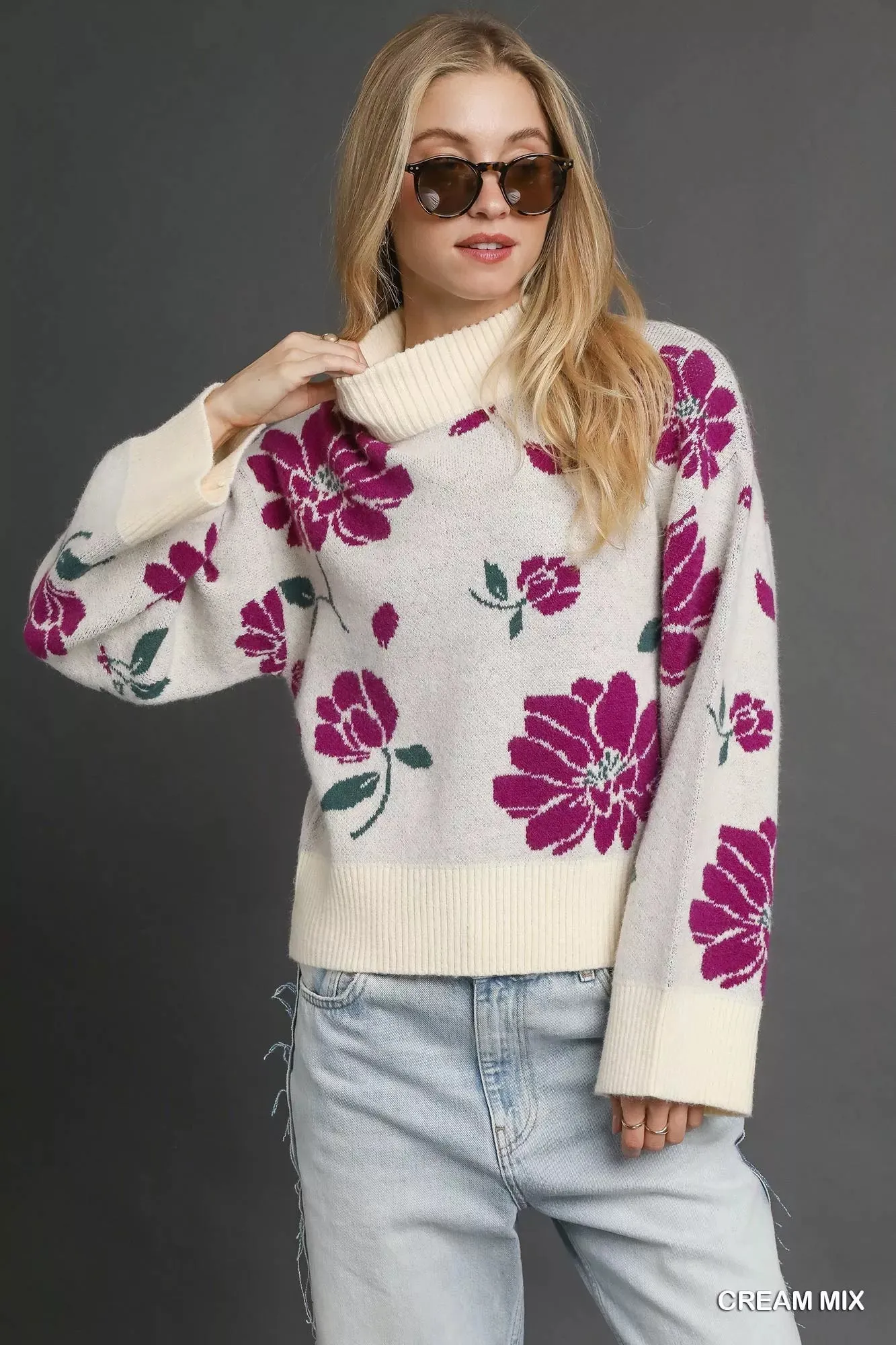 Umgee Floral Patterned Mock Neck Sweater sold by Charming Charlie