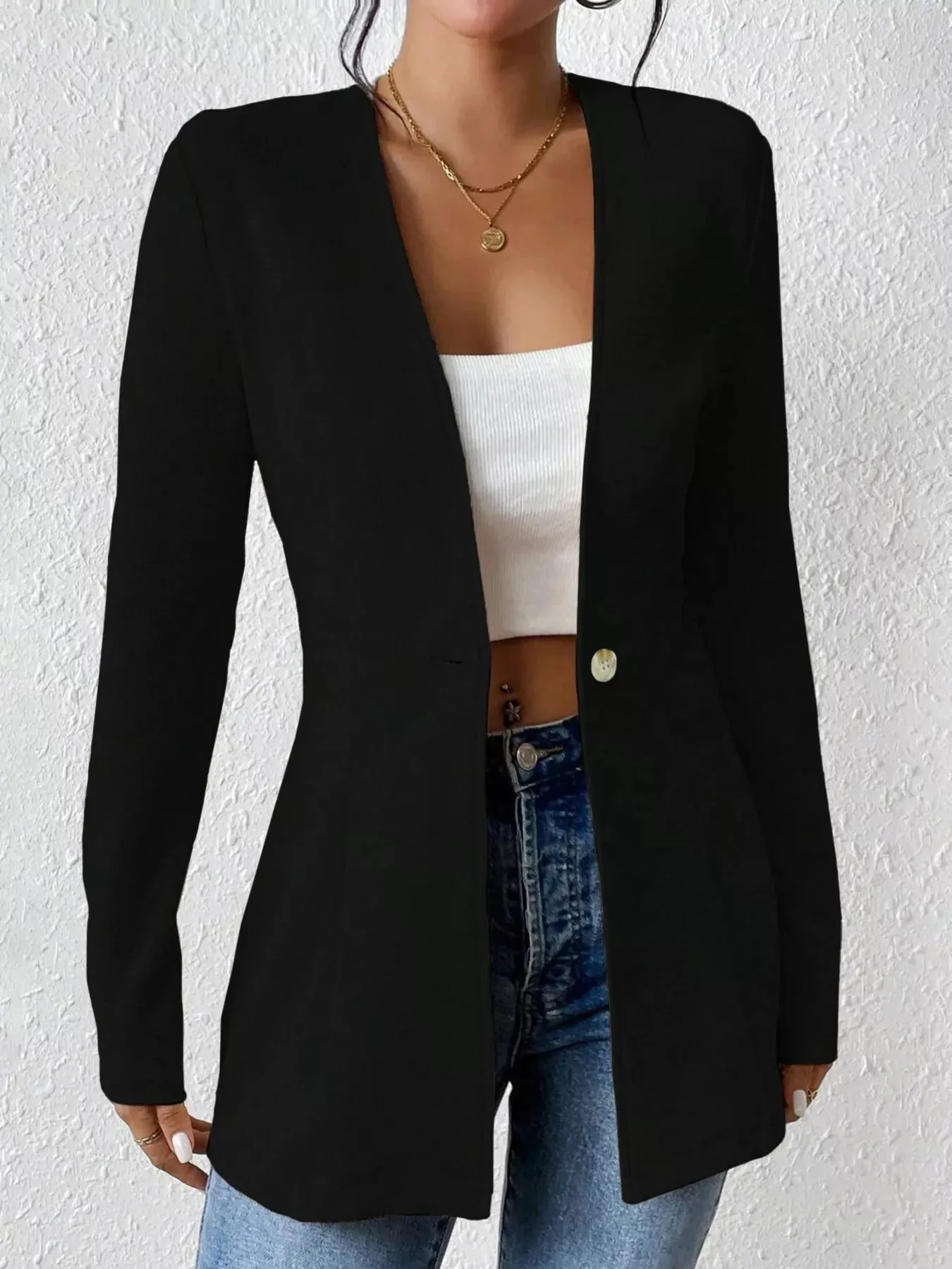 One Button Long Sleeve Blazer sold by Charming Charlie product image thumbnail 5