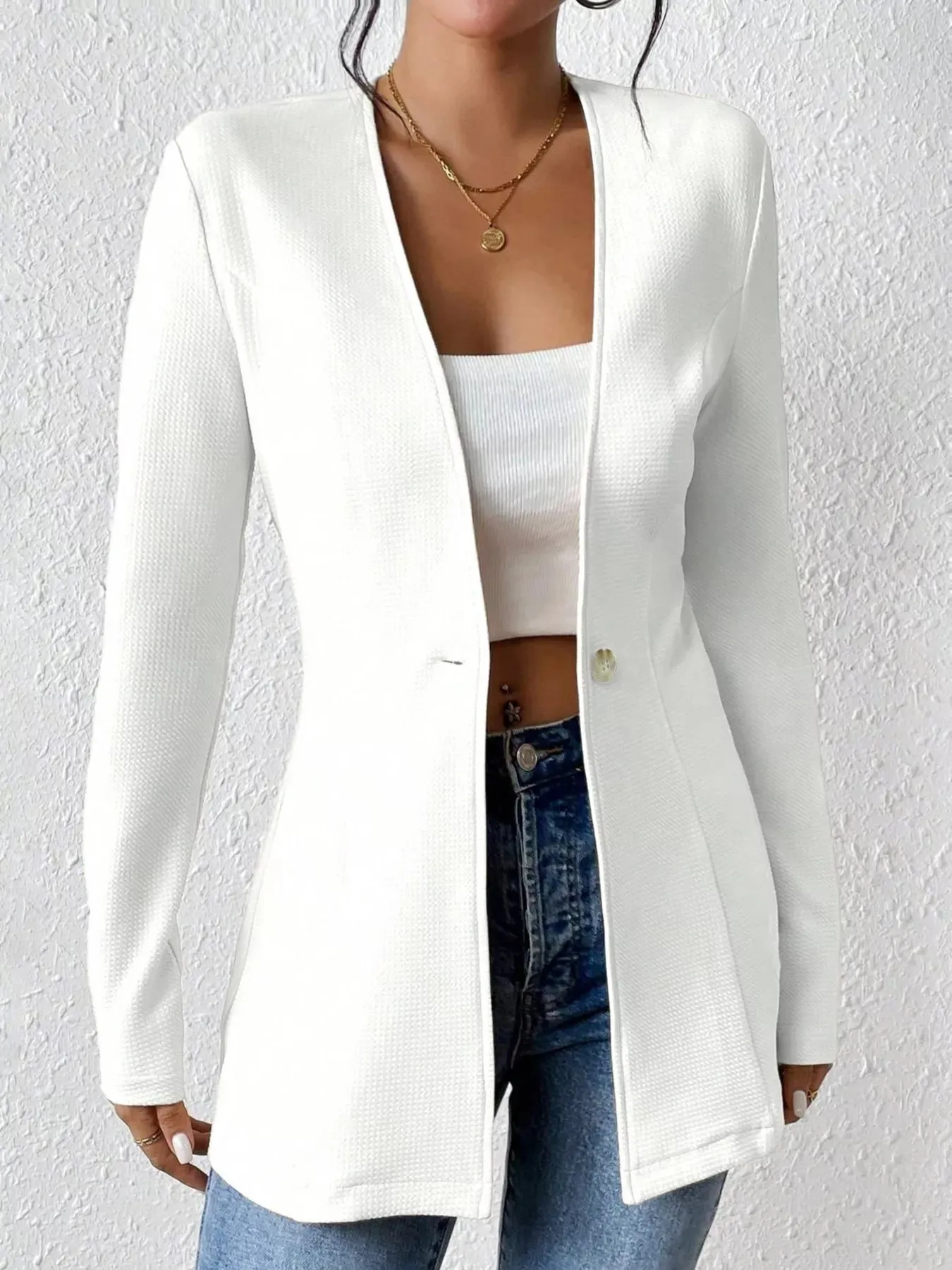 One Button Long Sleeve Blazer sold by Charming Charlie product image thumbnail 2