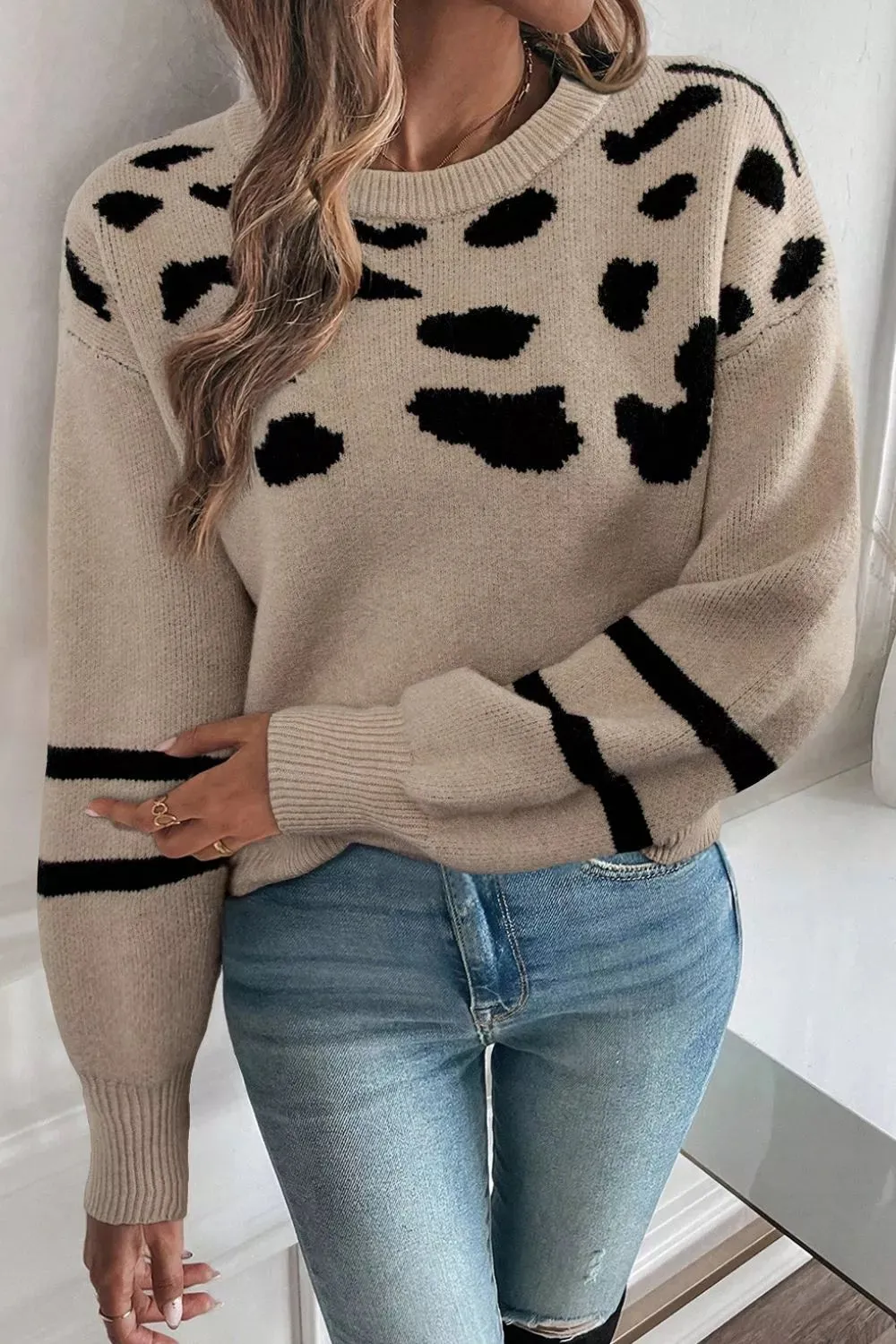 Leopard Round Neck Dropped Shoulder Sweater sold by Charming Charlie product image thumbnail 3