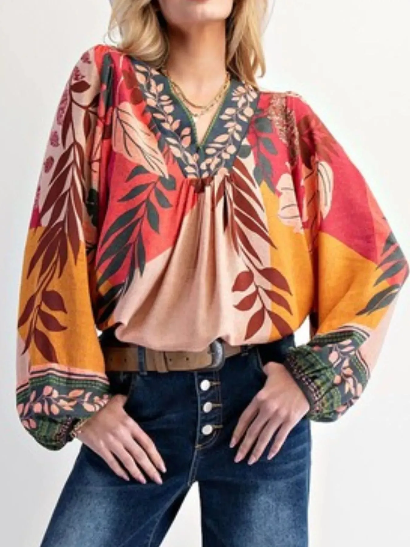 Tropical Print Balloon Sleeve Blouse sold by Charming Charlie product image thumbnail 5