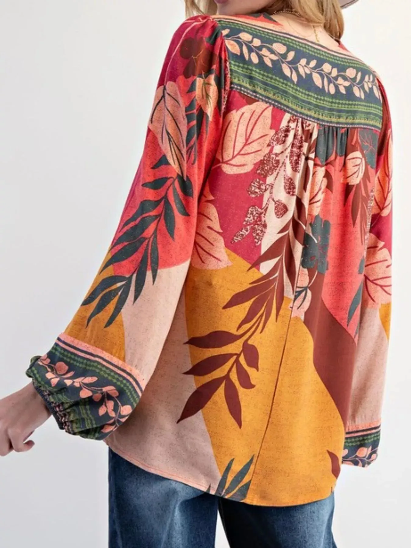 Tropical Print Balloon Sleeve Blouse sold by Charming Charlie product image thumbnail 4