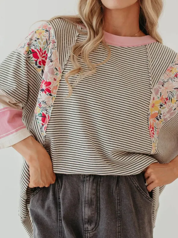 Striped Floral Long Sleeve T-Shirt sold by Charming Charlie