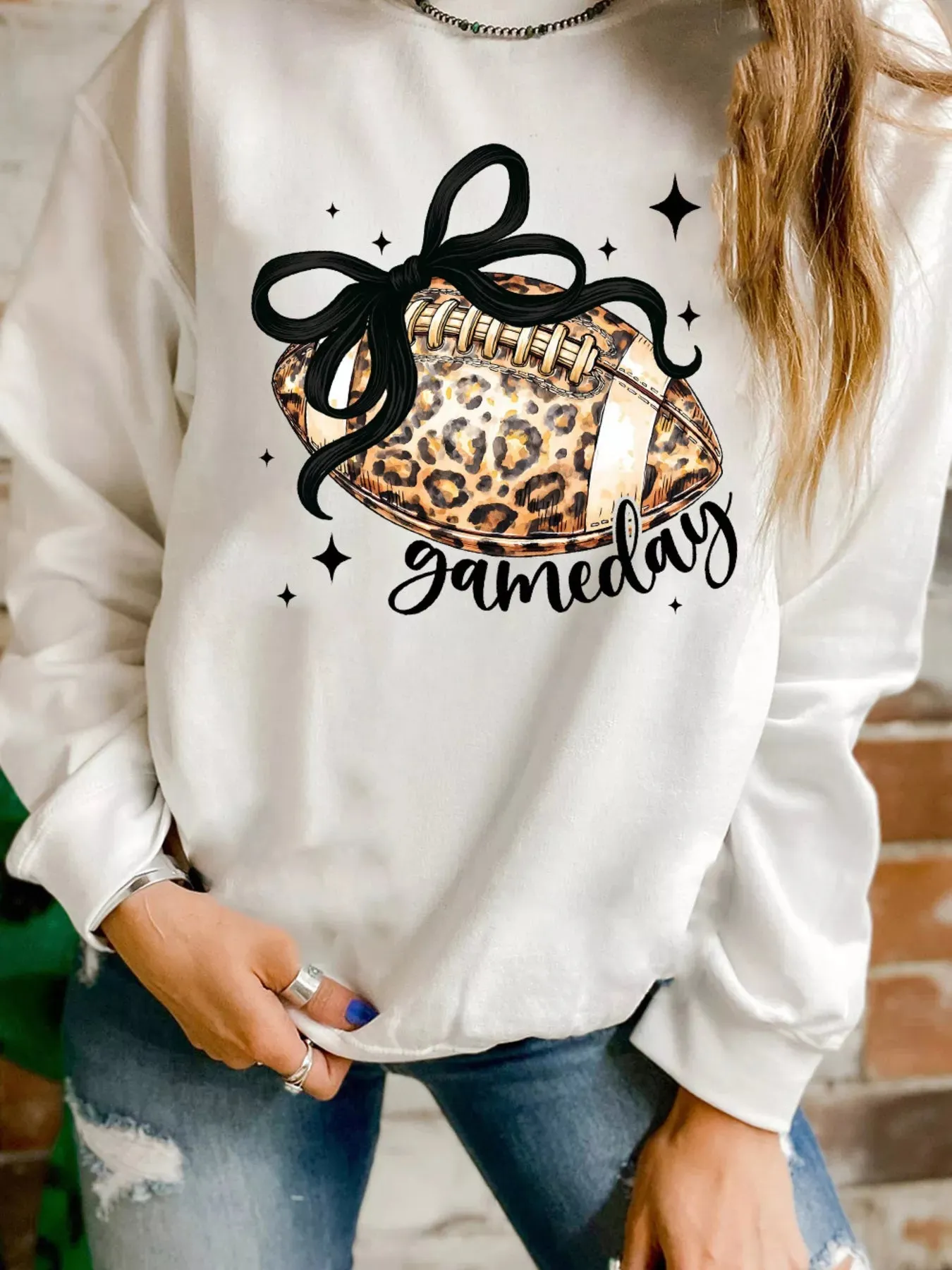 Game Day Leopard Rugby Graphic Customized Crew Neck Sweatshirt sold by Charming Charlie product image thumbnail 4