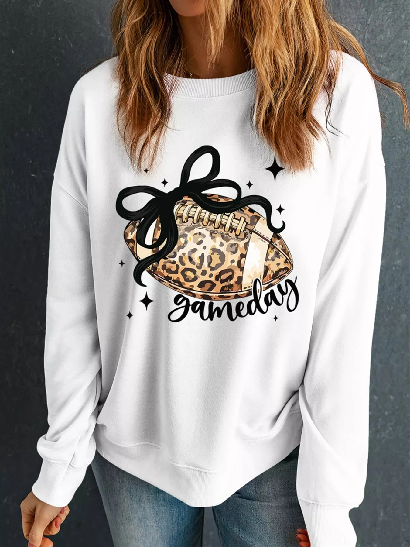 Game Day Leopard Rugby Graphic Customized Crew Neck Sweatshirt sold by Charming Charlie product image thumbnail 3