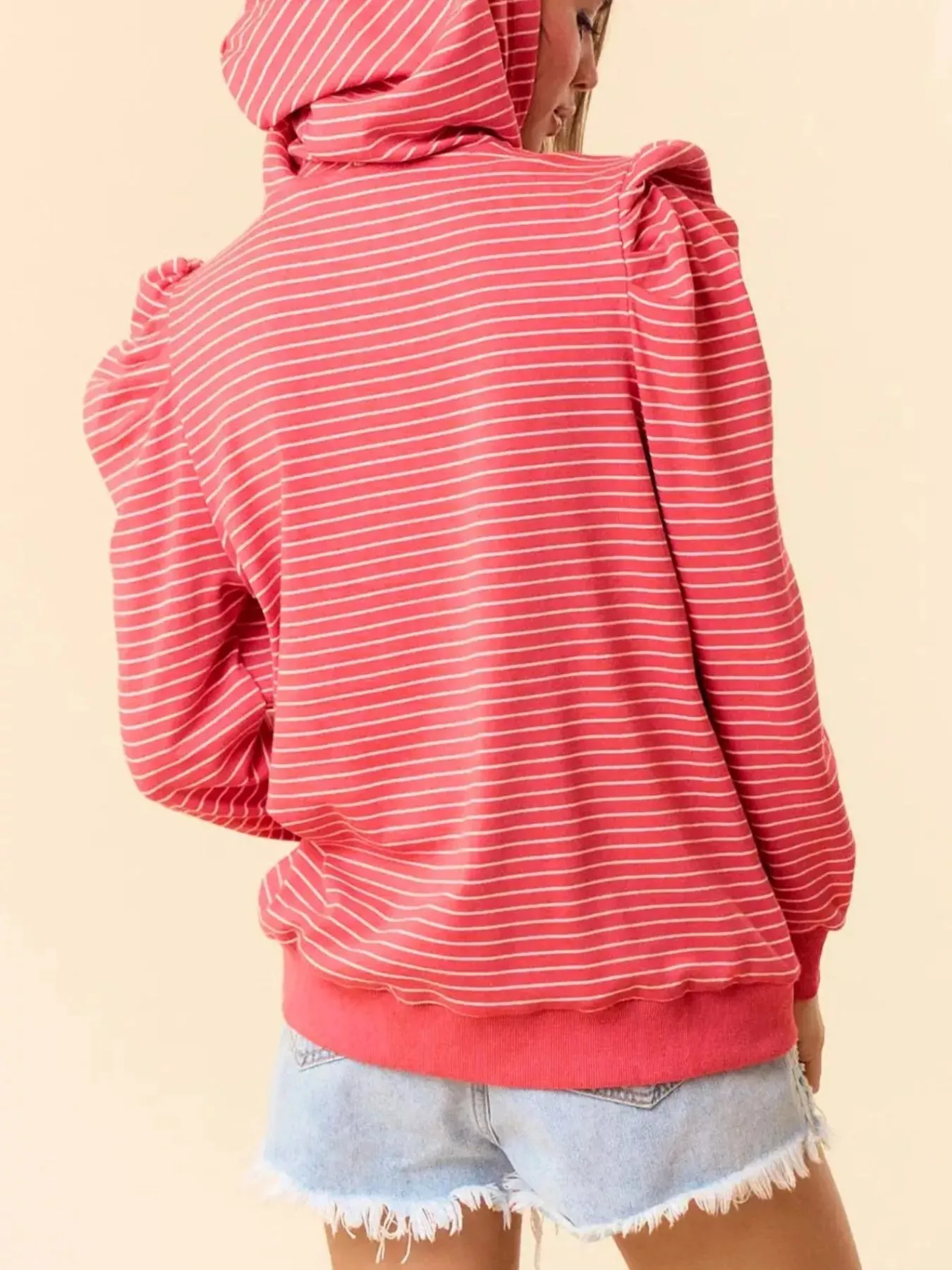 Striped Puff Sleeve Hoodie with Drawstring sold by Charming Charlie product image thumbnail 2