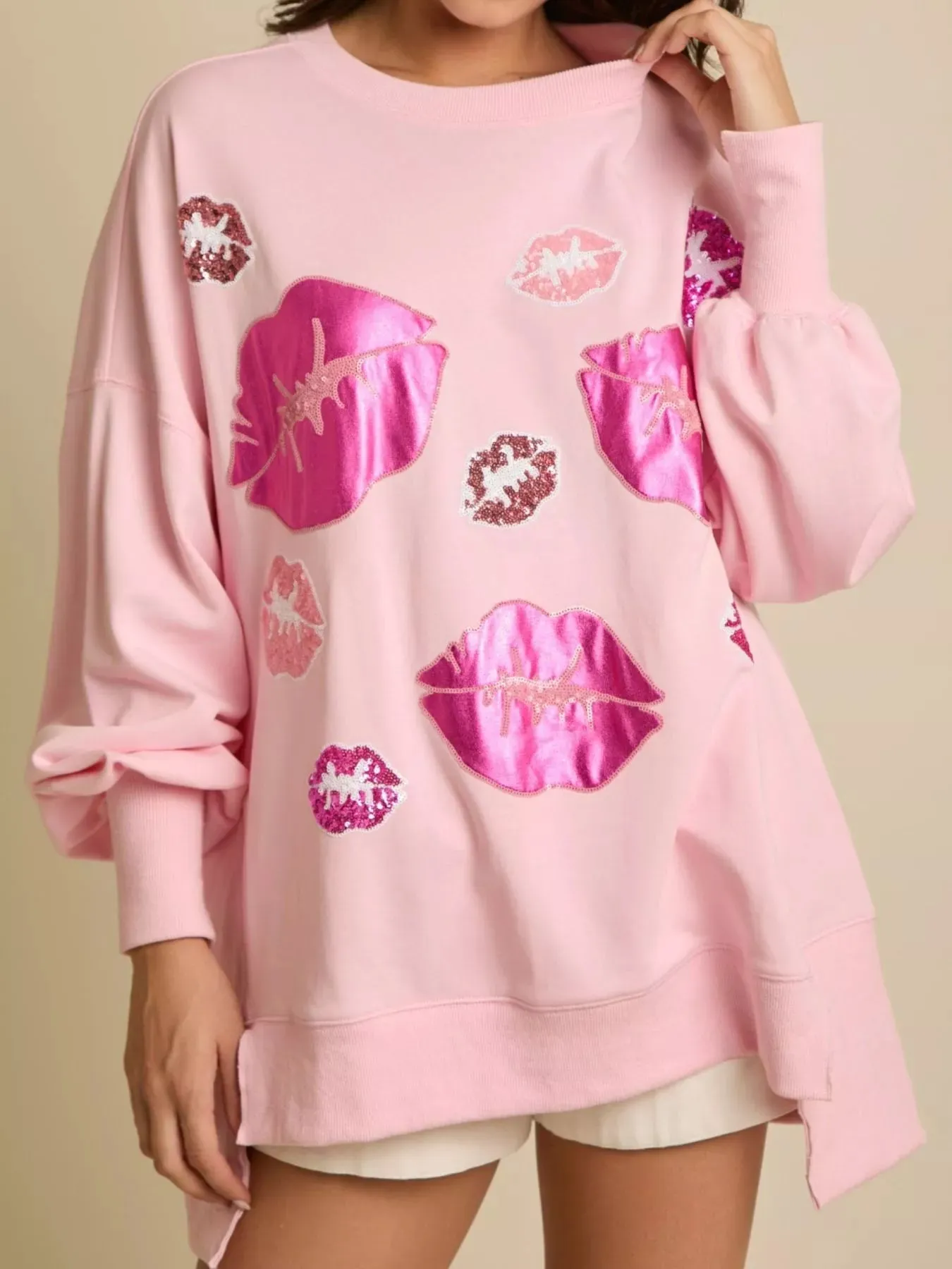 Lips Round Neck Dropped Shoulder Sweatshirt sold by Charming Charlie