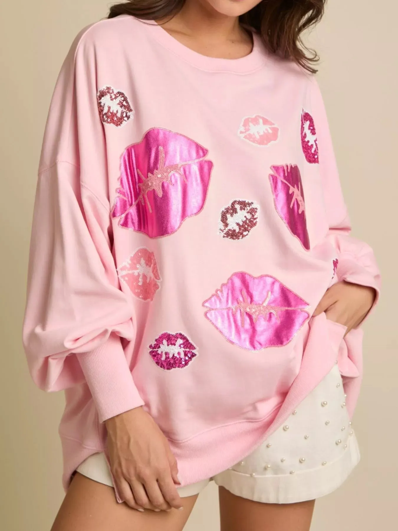 Lips Round Neck Dropped Shoulder Sweatshirt sold by Charming Charlie product image thumbnail 2