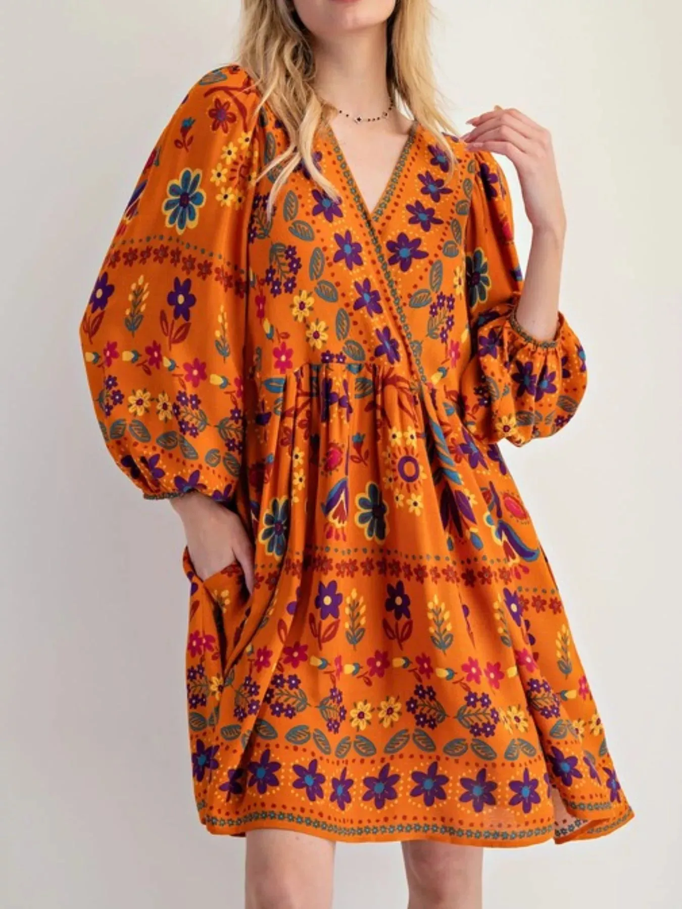 Bohemian Floral Print Long Sleeve Mini Dress sold by Charming Charlie product image thumbnail 5