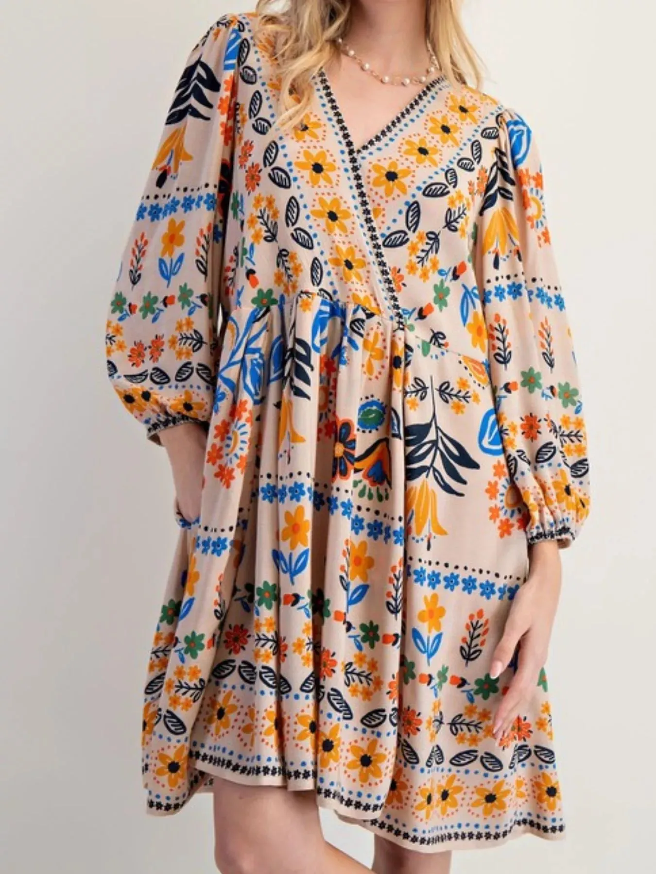 Bohemian Floral Print Long Sleeve Mini Dress sold by Charming Charlie product image thumbnail 2