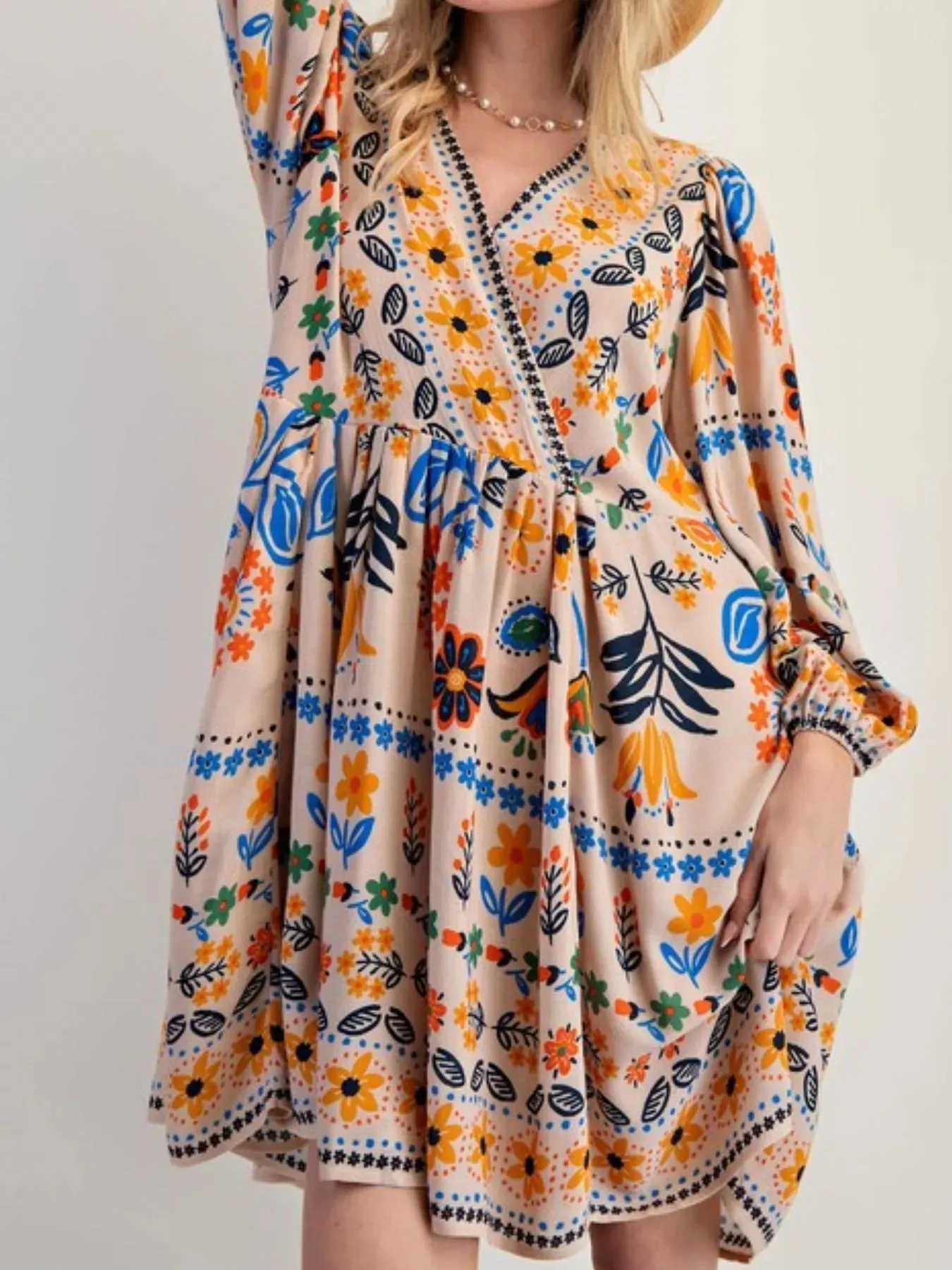 Bohemian Floral Print Long Sleeve Mini Dress sold by Charming Charlie