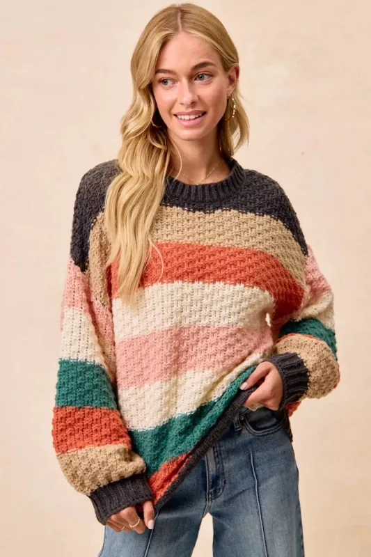 BiBi Stripes Color Block Chunky Sweater sold by Charming Charlie