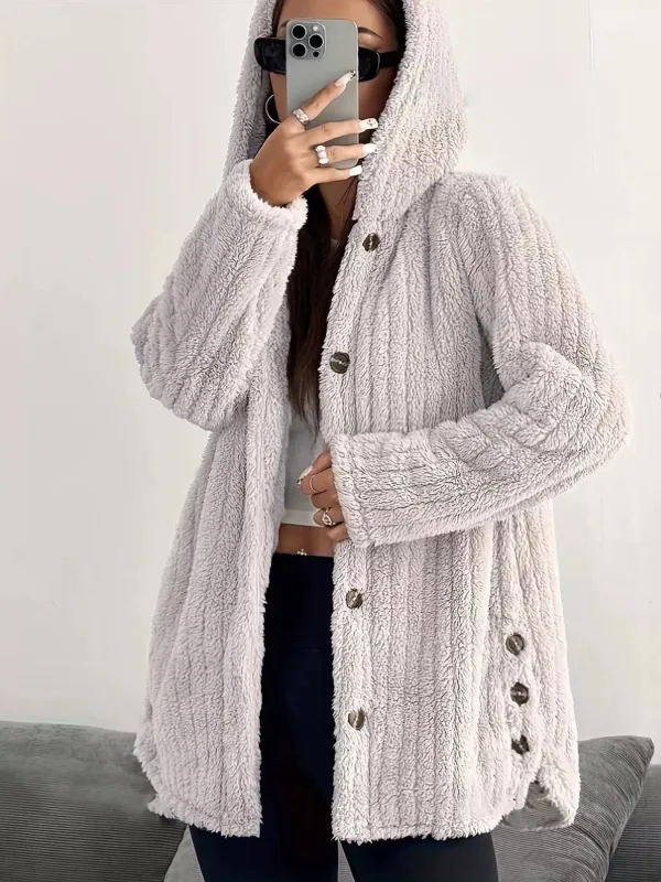Cozy Oversized Hooded Button-Up Jacket sold by Charming Charlie