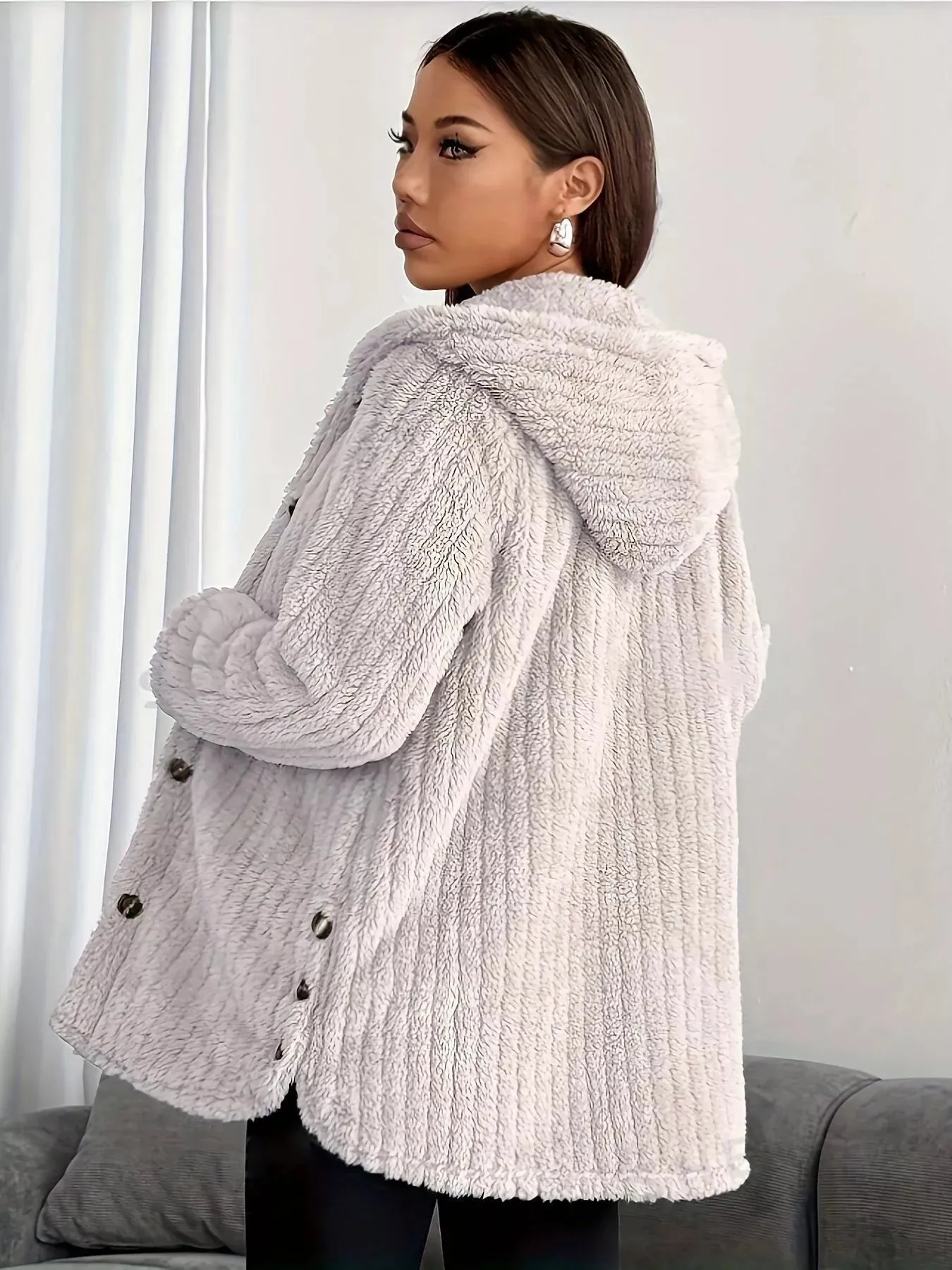 Cozy Oversized Hooded Button-Up Jacket sold by Charming Charlie product image thumbnail 2