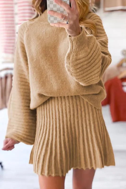 Ribbed Knit Long Sleeve Top and Skirt Sweater Set sold by Charming Charlie