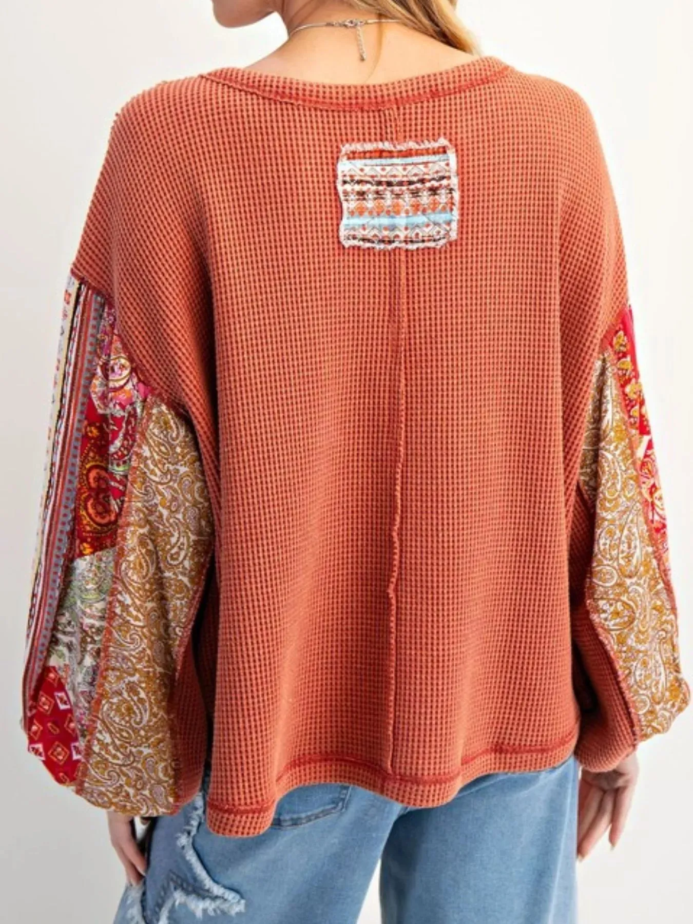 Waffle Knit Round Neck Dropped Shoulder Sweatshirt sold by Charming Charlie product image thumbnail 4