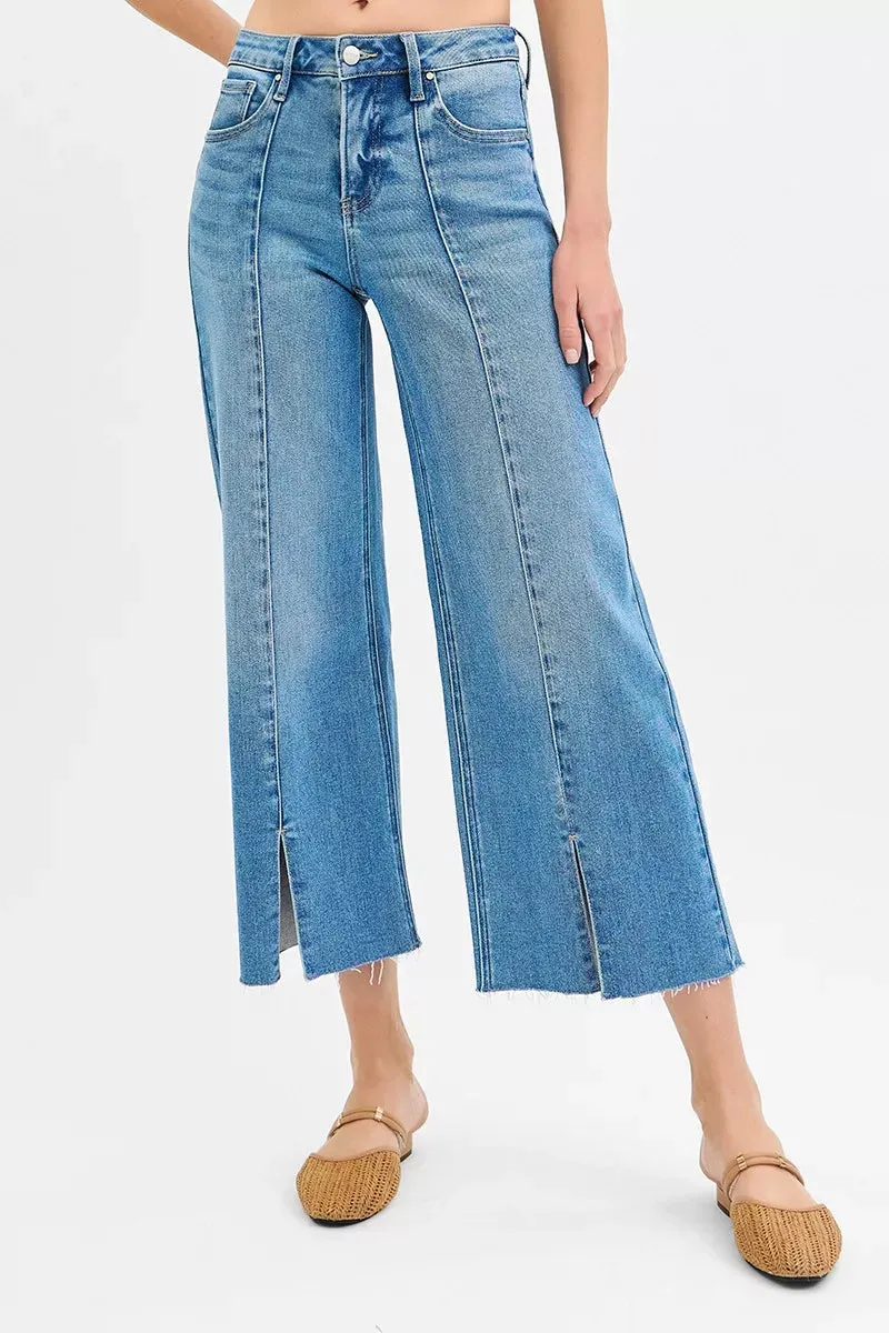 RISEN Tummy Control Mid Rise Crop Wide Front Slit Jeans sold by Charming Charlie product image thumbnail 3