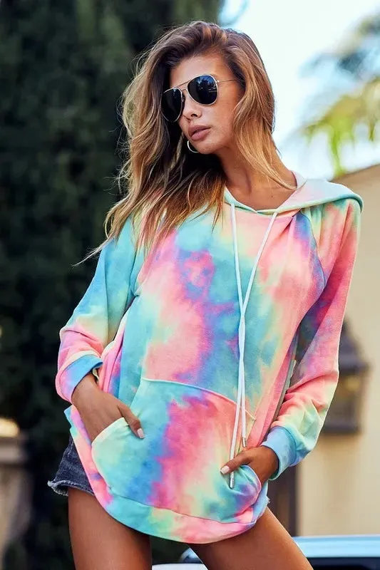 BiBi Tie Dye French Terry Hoodie with Kangaroo Pocket sold by Charming Charlie