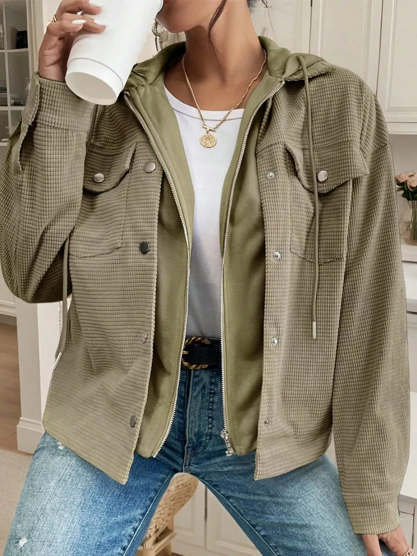 Thermal Knit Textured Hooded Jacket sold by Charming Charlie product image thumbnail 4