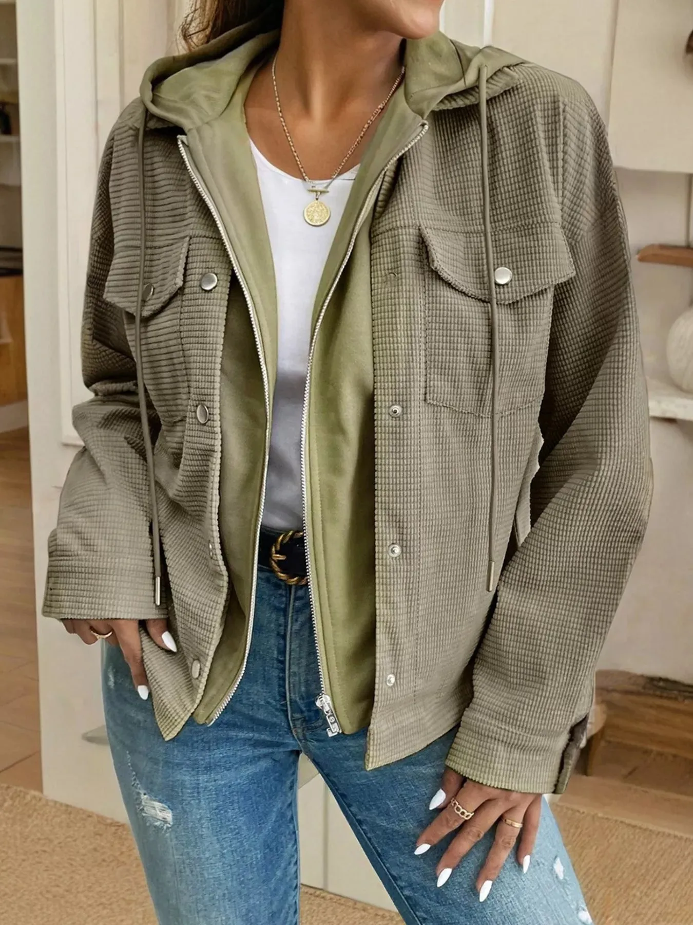 Thermal Knit Textured Hooded Jacket sold by Charming Charlie