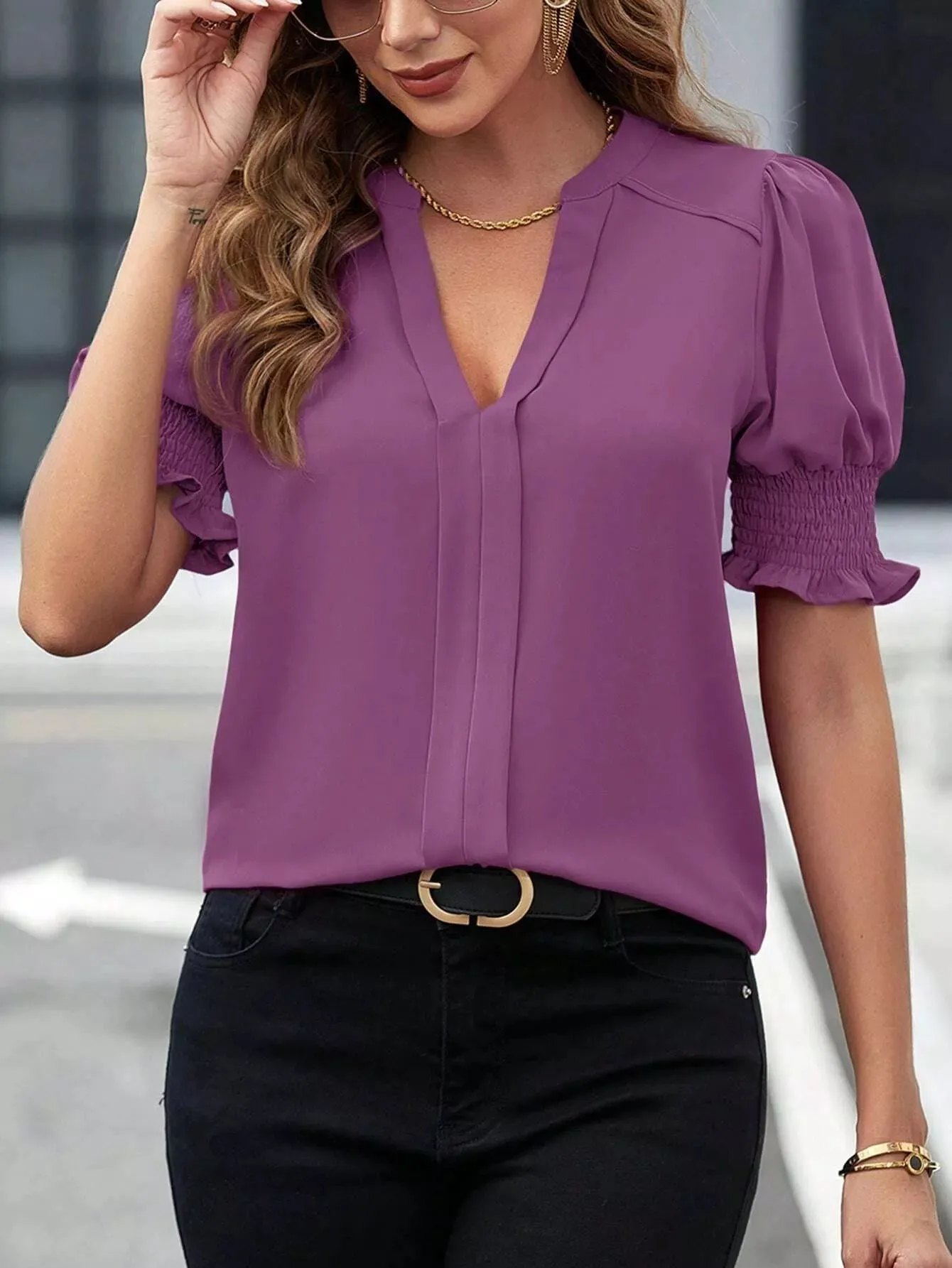 Notched Half Sleeve Blouse sold by Charming Charlie product image thumbnail 5