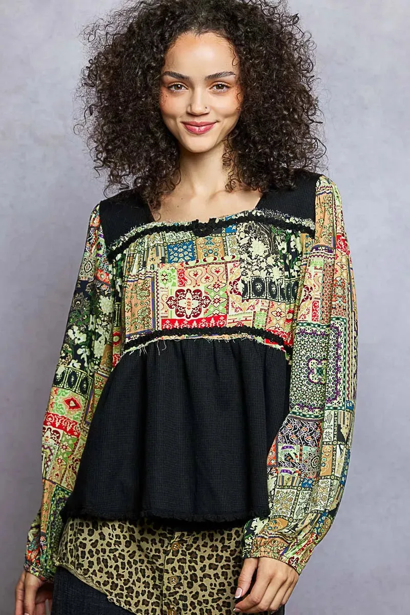 POL Balloon Sleeve Peplum Blouse with Trim Detail sold by Charming Charlie product image thumbnail 2