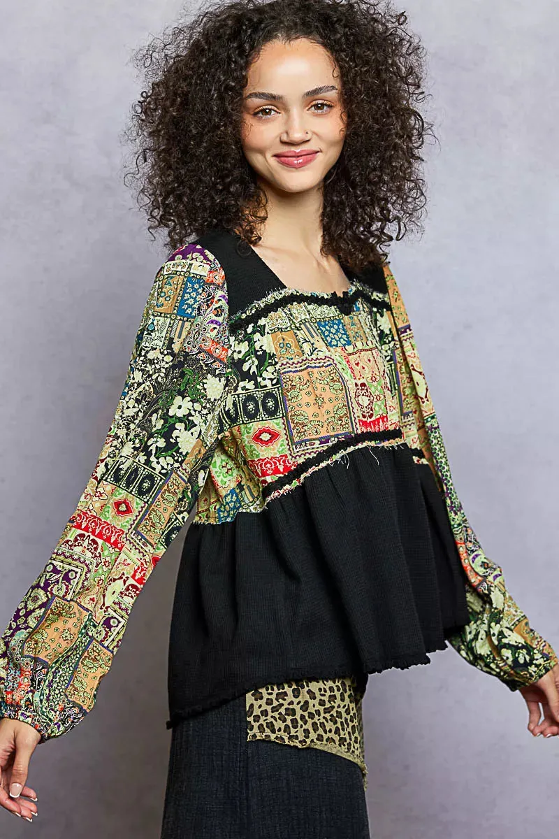 POL Balloon Sleeve Peplum Blouse with Trim Detail sold by Charming Charlie product image thumbnail 3