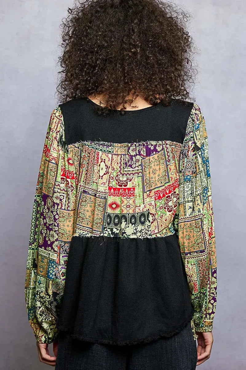 POL Balloon Sleeve Peplum Blouse with Trim Detail sold by Charming Charlie product image thumbnail 4