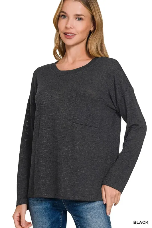 Zenana Slub Hacci Long Sleeve T-Shirt sold by Charming Charlie