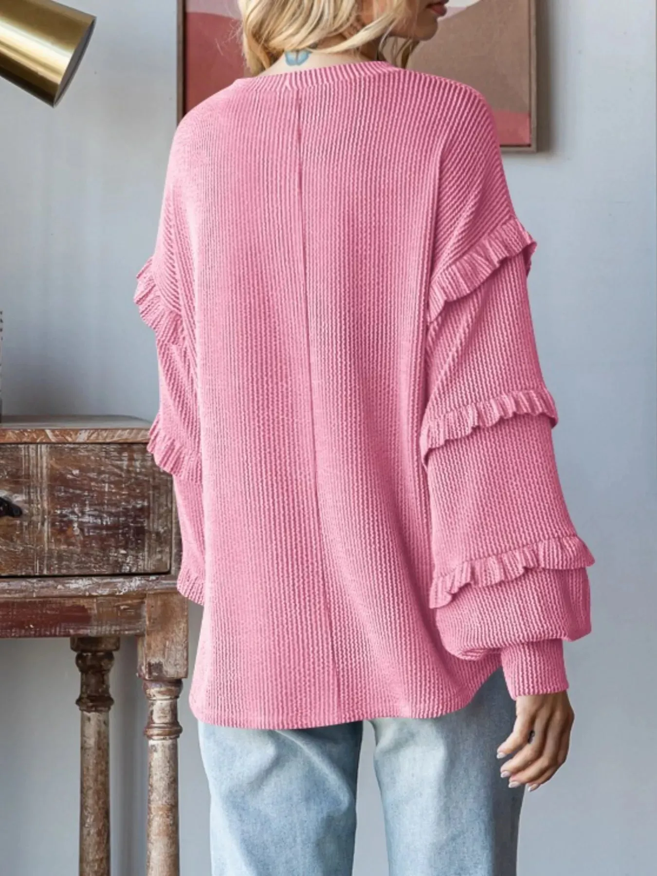 Ruffle Trim Long Sleeve Ribbed Top sold by Charming Charlie product image thumbnail 2