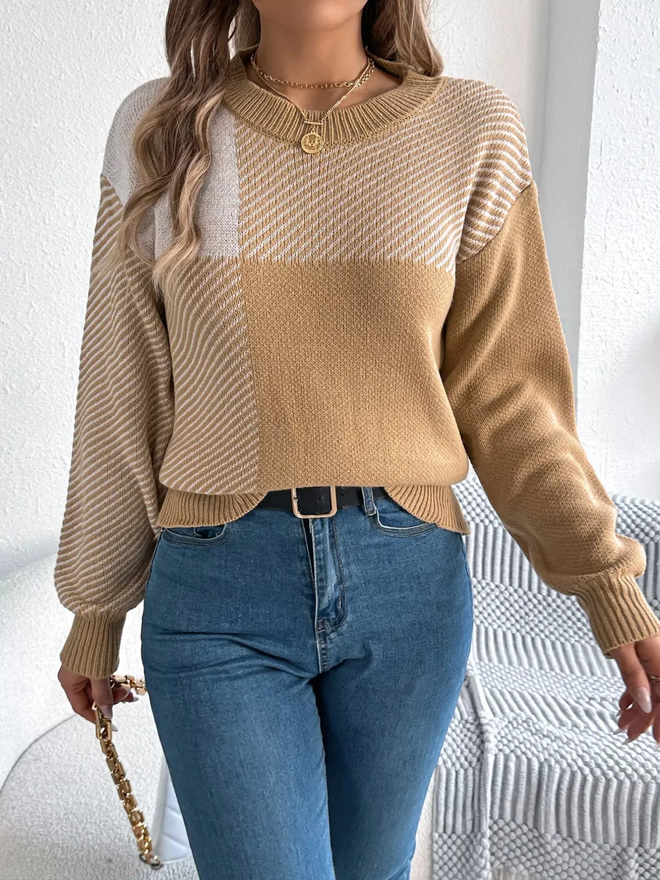 Color Block Striped Round Neck Sweater sold by Charming Charlie product image thumbnail 4