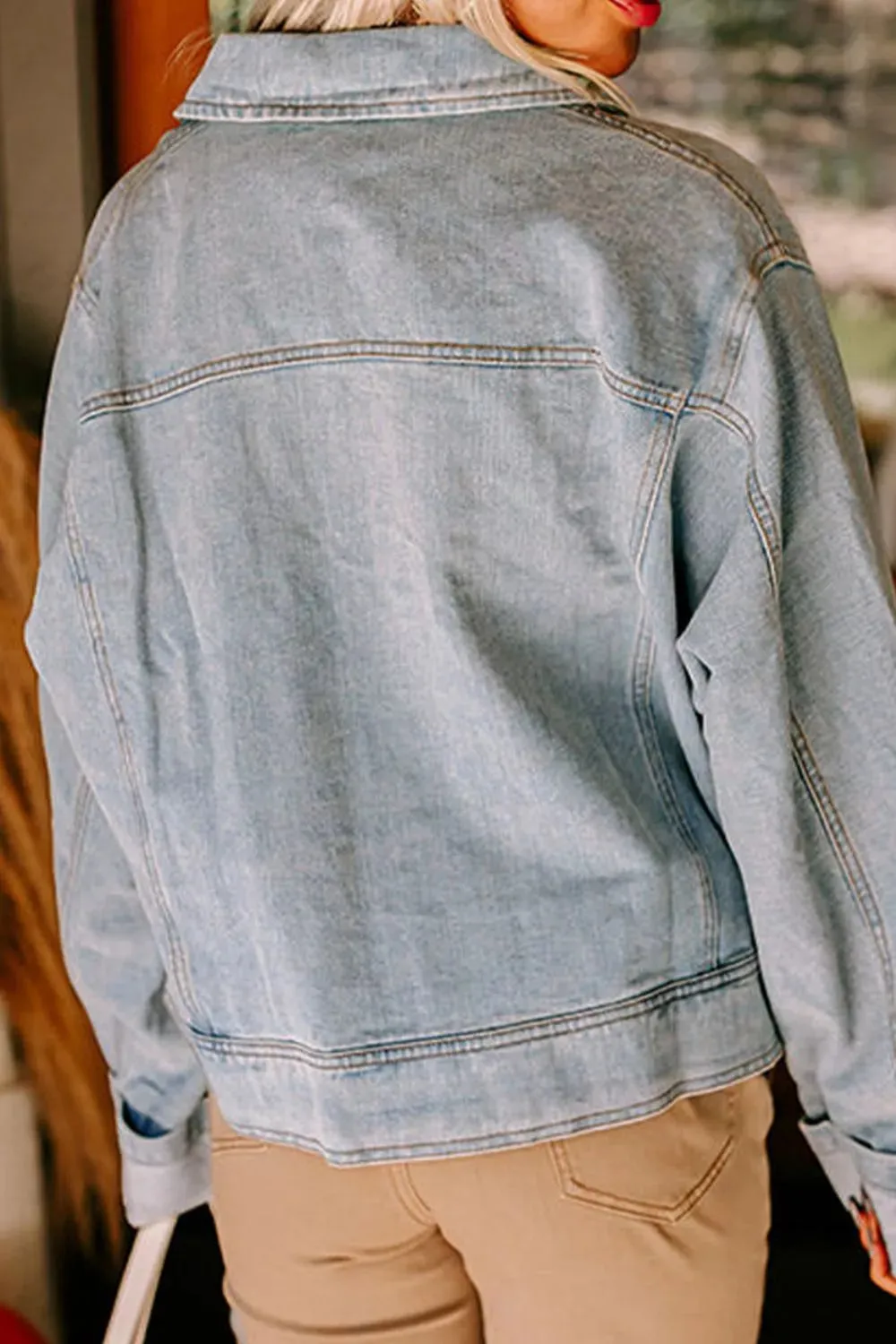 Zip Up Drop Shoulder Denim Jacket sold by Charming Charlie product image thumbnail 2