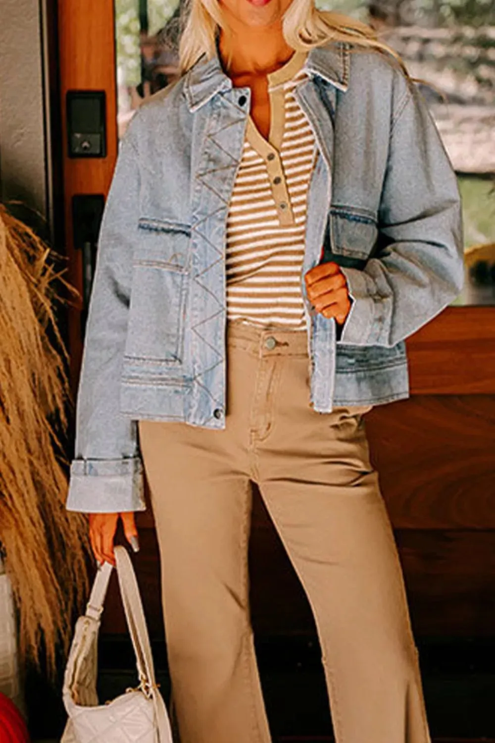 Zip Up Drop Shoulder Denim Jacket sold by Charming Charlie product image thumbnail 4