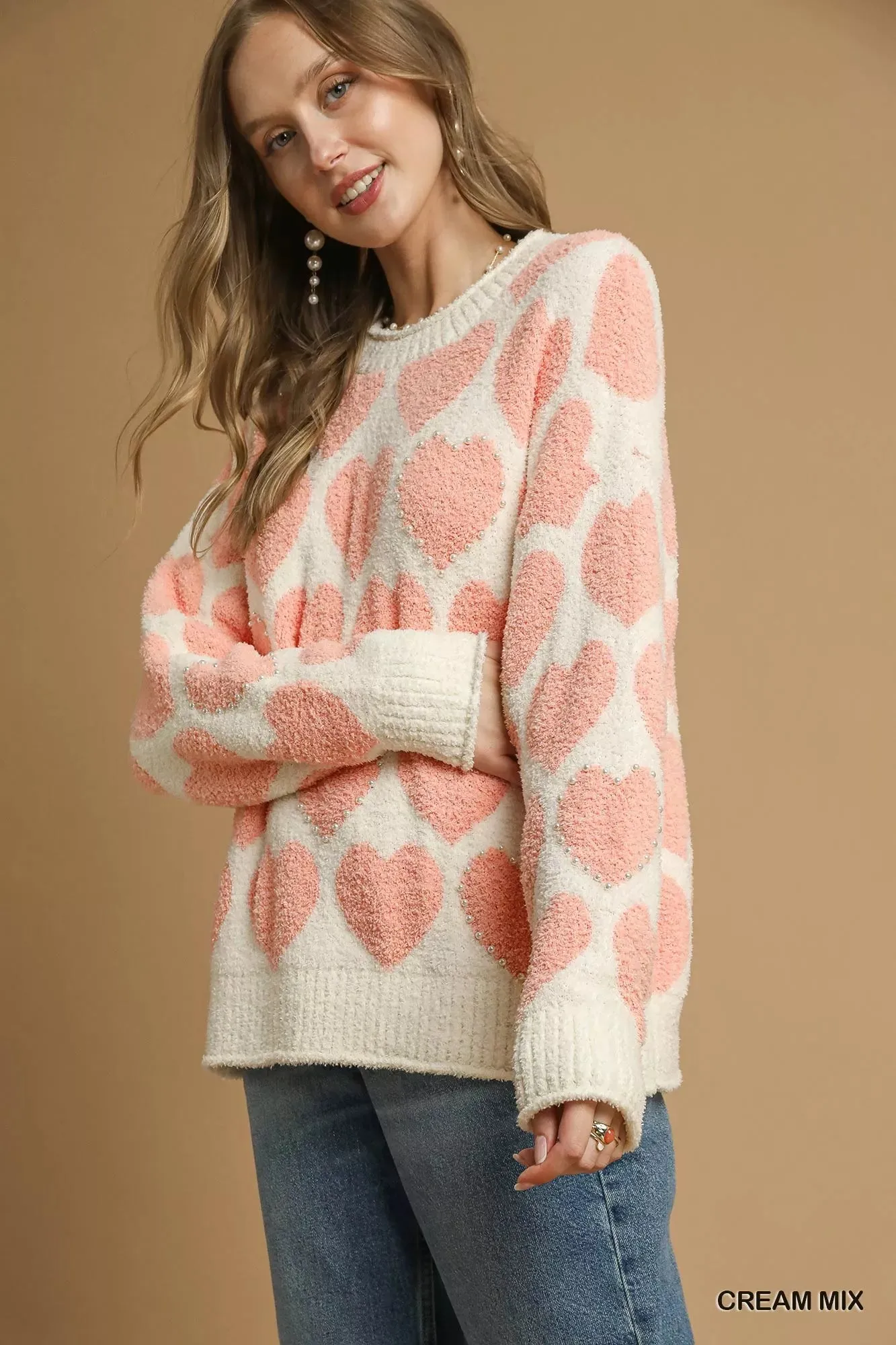 Umgee Mix Heart Pattern Pearl Accent Sweater sold by Charming Charlie product image thumbnail 3