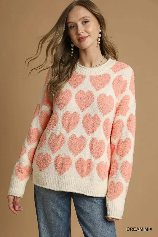 Umgee Mix Heart Pattern Pearl Accent Sweater sold by Charming Charlie